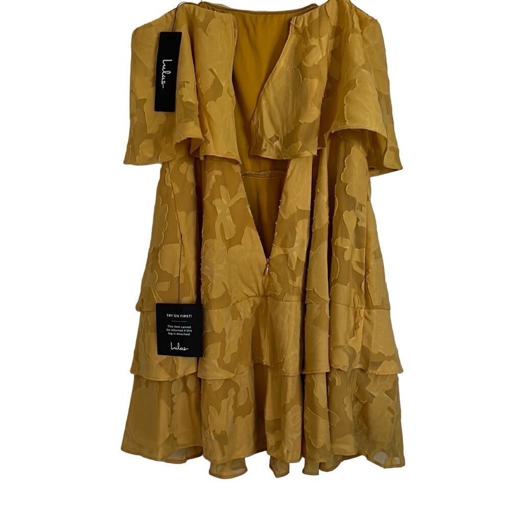 Lulu’s True Lover Mustard Yellow Burnout Floral Strapless Mini Dress - Picture 5 of 12